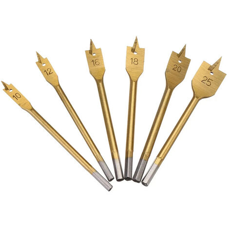 6pcs Spade Bits Shovel Drill Bit High Grade Shovel Blade Bits Woodworking Flat Drilling Drilling Tools 10-25 mm（10/12/16/18/20/15）
