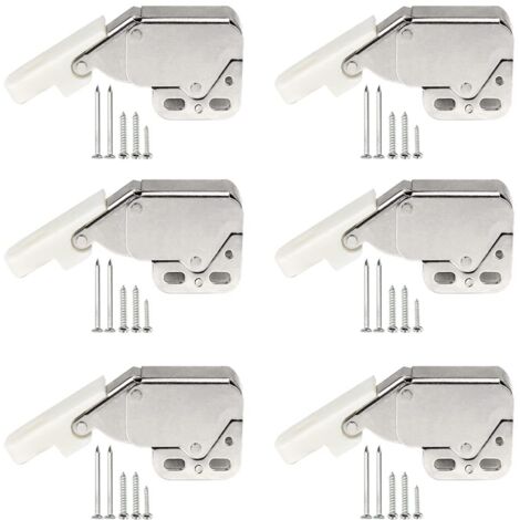 6pcs Spring Cabinet Latch Mini Touch Latches Press Open Close Stainless Steel Plastic With Screws