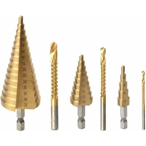 6Pcs Step Drill Bit Set High Speed Hacksaw Bit Multifunctional Titanium Milling Cutter for Metal Drilling Cutting Woodworking Tools