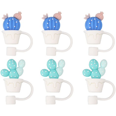 6Pcs Straw Cover Cap Cute Cartoon Reusable Silicone Toppers Drinking Tips Lids Plugs Type A
