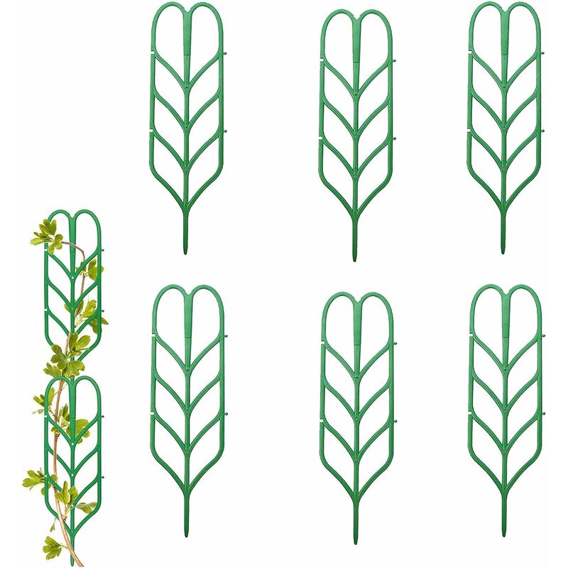 Memkey - 6pcs Support de Plante en Pot en Forme de Feuille Plantes Grimpantes Aide Escalade Mini Treillis pour Plantes en Pot Support de Plantes