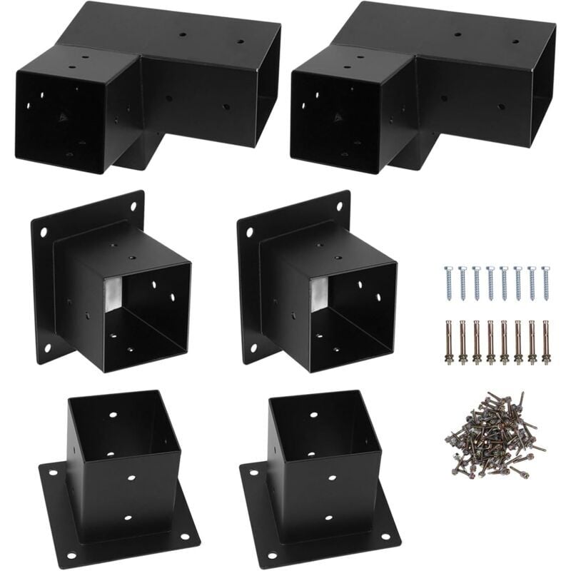6Pcs Supports de Pergola, Support d'angle en Acier allié Support de Poteau de Clôture Kit de Support de Montage de Pergola avec Vis pour Poteaux en