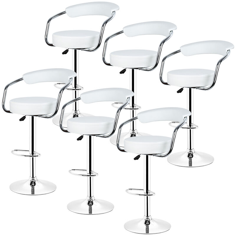 

Bathrins - 6pcs Taburetes de bar de imitación de cuero, silla de bar ajustable en altura y silla de cocina giratoria blanca con reposapiés