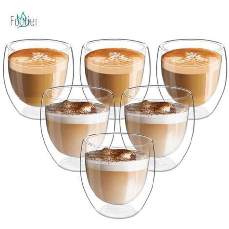 6pcs Tasse à Expresso à Double Paroi, Tasse A Cafe, Tasse Double Paroi, 80ml, Tasses à Moka, Verres Thermiques à Effet Flottant