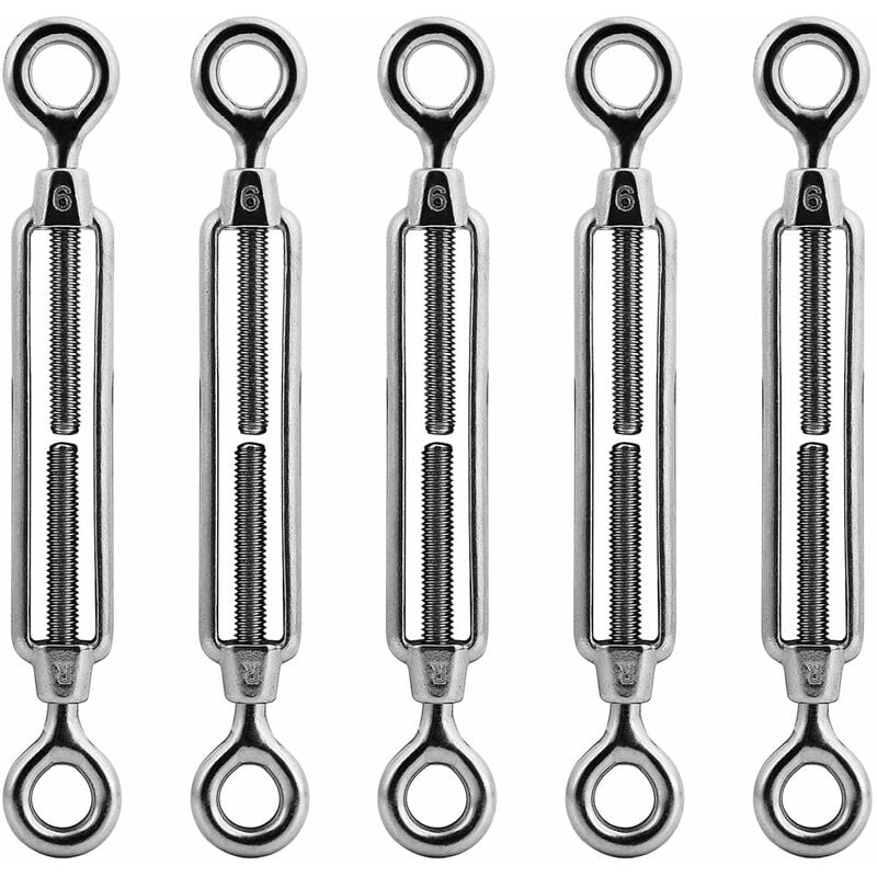 6Pcs Tendeur de câble avec crochet et œillet - En acier inoxydable 304, Tendeur M6