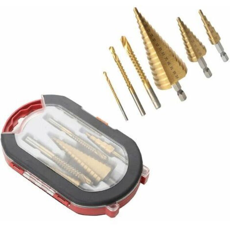 Lucky-88 - 6PCS Titanium Plating Drill Bit Set, Jeu de Forets étagés en Titane hss, Forets étagés Cobalt, Jeu de Forets étagés en Titane Hss Set de