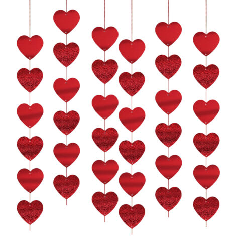 6pcs Valentine's Day love hanging string decoration wedding party theme red heart-shaped lace decorations.