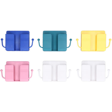 6pcs Wall Mount Phone Holder Self Adhesive Remote Control Storage Box Wall Beside Charging Phone Stand for Bedroom