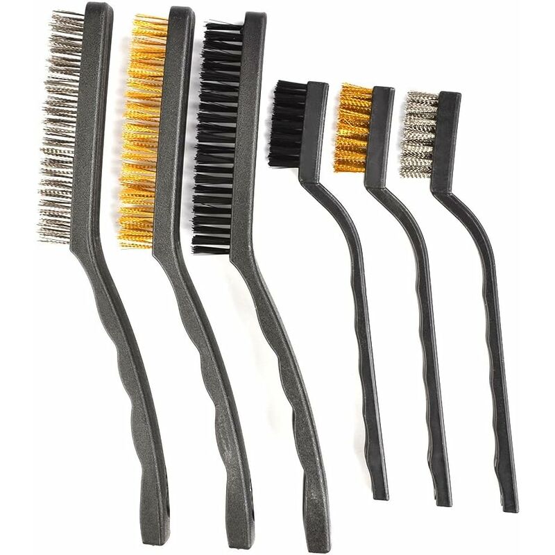 6Pcs Wire Brushes Set for Cleaning Welding Slag, Rust and Dust with Stainless Steel, Coppered Steel and Nylon Head(215 x 90 x 25mm/170 x 33 x 22mm)