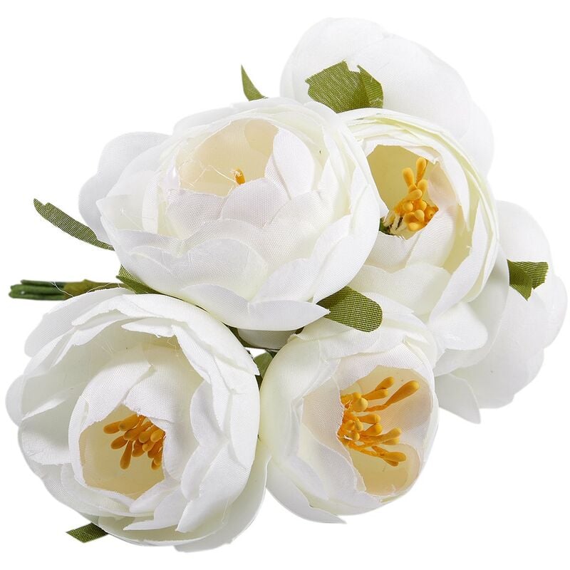 6Pcs/Lot Simulation Mariée En Soie Bouquet de Fleurs Tenant Des Fleurs Fleurs Décoratives (Blanc Laiteux) Diamètre de La Simple D'Environ 4,5 Cm