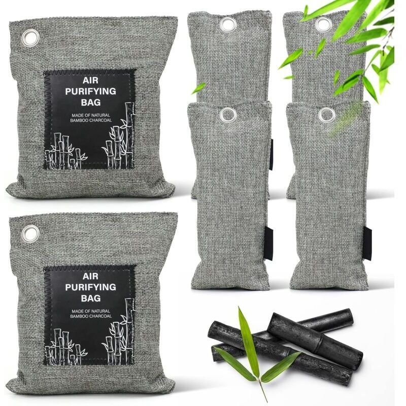6pcsPurificateur d'air, sac désodorisant au charbon de bambou, absorbeur d'humidité, élimine les odeurs de formaldéhyde des chaussures, de la voiture