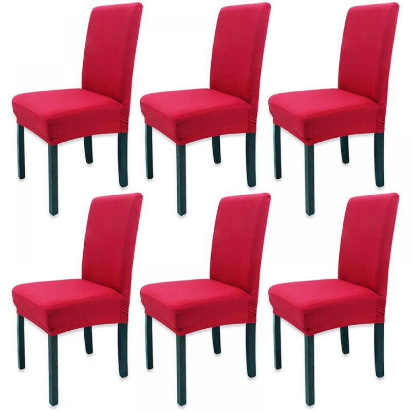 Cyslmuk - 6pcs(Rouge) Housse de chaise extensible tout compris de couleur unie, housse de chaise extensible universelle, ensemble de- Moderne