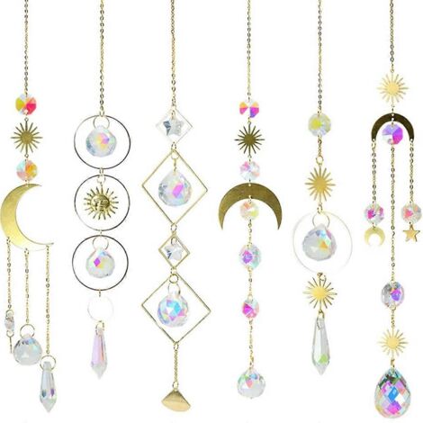 6Pieces Colorful Crystals Suncatcher Hanging Sun Catcher with Chain--