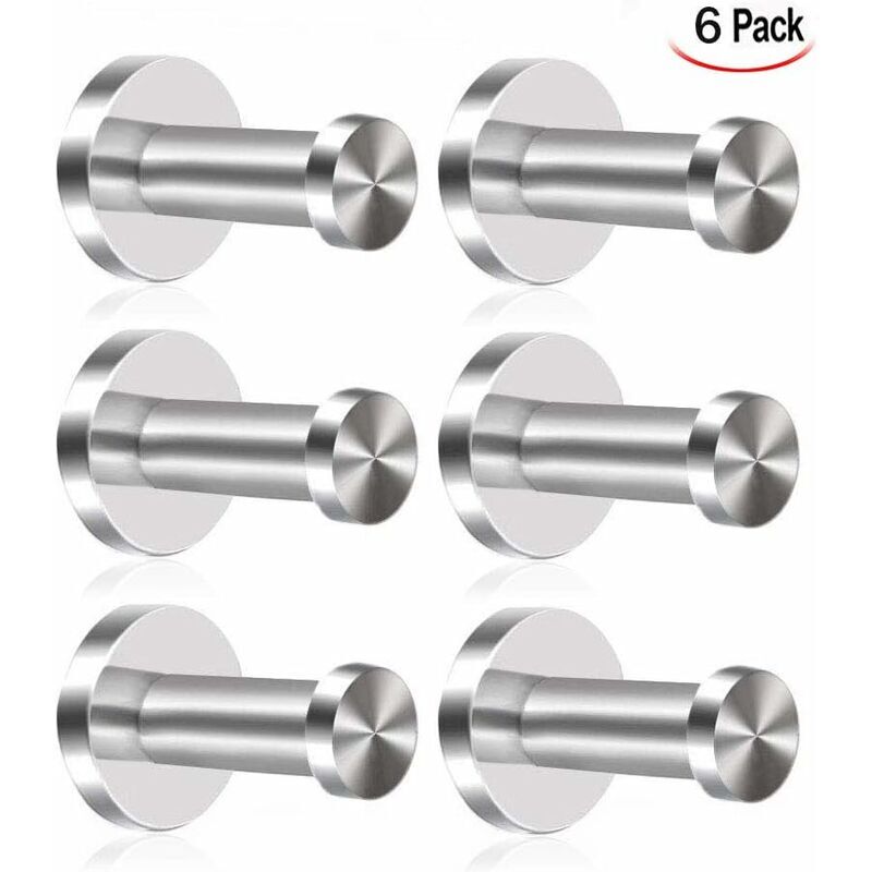 6Pièces Crochet Mural Peignoir, inox Patères de Salle de Bains Brossé Crochet Peignoir Patères Mural, Chrome Fini, Base Ronde