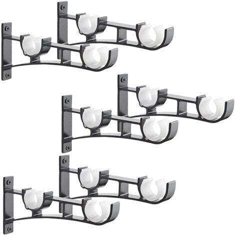 6Pièces Tringle à Rideau en métal Robuste, Support de Tringle à Rideaux, Double Tringle à Rideau Pole Holder, Support Rideau, Support de Tringle à Rideau en Aluminium, Support de Tringle à Rideau Noir