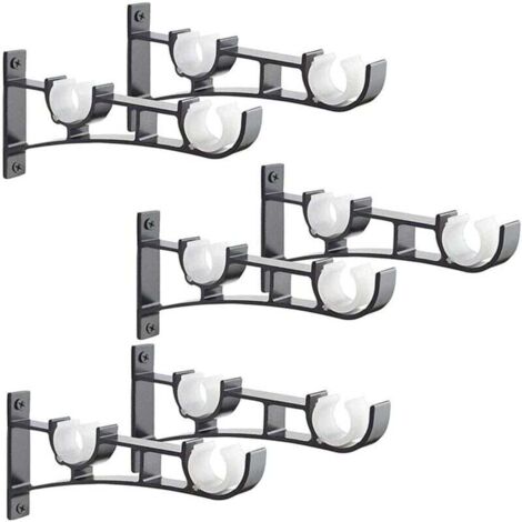 6Pièces Tringle à Rideau en métal Robuste, Support de Tringle à Rideaux, Double Tringle à Rideau Pole Holder, Support Rideau, Support de Tringle à Rideau en Aluminium, Support de Tringle à Rideau Noir