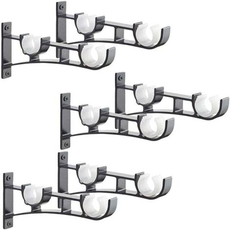 6Pièces Tringle à Rideau en métal Robuste, Support de Tringle à Rideaux, Double Tringle à Rideau Pole Holder, Support Rideau, Support de Tringle à Rideau en Aluminium, Support de Tringle à Rideau Noir