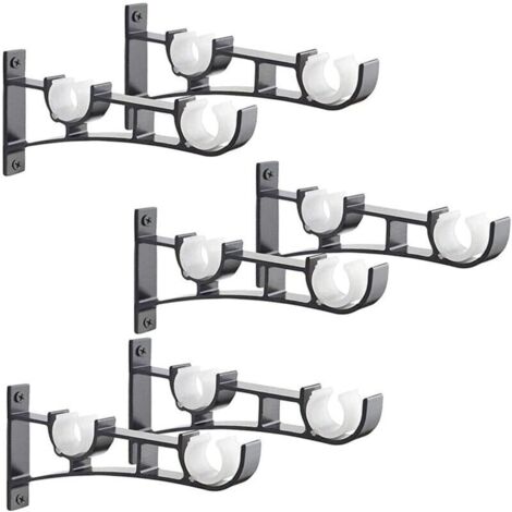 6Pièces Tringle à Rideau en métal Robuste, Support de Tringle à Rideaux, Double Tringle à Rideau Pole Holder, Support Rideau, Support de Tringle à Rideau en Aluminium, Support de Tringle à Rideau Noir
