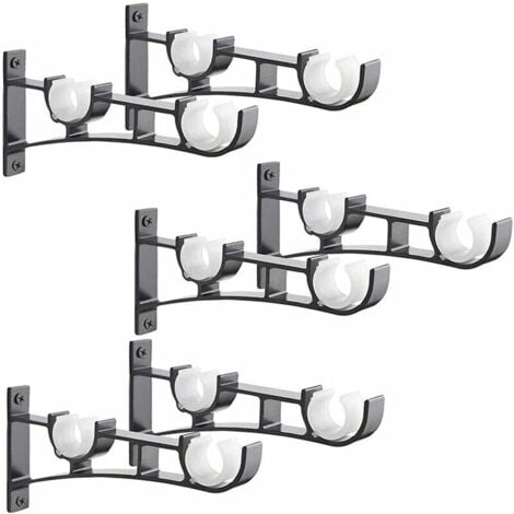 6Pièces Tringle à Rideau en métal Robuste, Support de Tringle à Rideaux,Double Tringle à Rideau Pole Holder, Support Rideau,Support de Tringle à Rideau en Aluminium,Support de Tringle à Rideau Noir