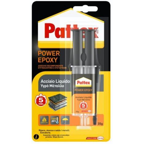 6PZ COLLA PATTEX POWER EPOXY ACCIAIO LIQUIDO MIX  gr. 35 (siringa)