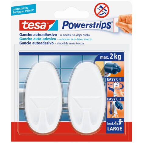 6PZ TESA POWERSTRIPS 2 GANCI AUTOADESIVO BIANCO GRANDI