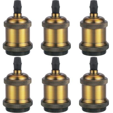 6×Rétro Douille d'ampoule E27 Edison LED, Vintage Style Adaptateur de Lampe Spiral Support 90-260V pour Suspension Lustre Plafond, Bronze