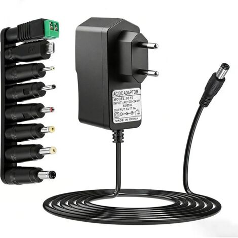 6V 1A Alimentation Adaptateur Secteur avec 8 Connecteurs Chargeur AC 100-240V vers DC 6Volt 1000mA pour Routeur Bande LED Caméra CCTV Câble d'alimentation de Remplacement pour Chargeur de Batterie