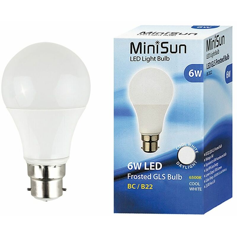 6W BC B22 LED GLS Light Bulbs in Cool White - Pack of 6