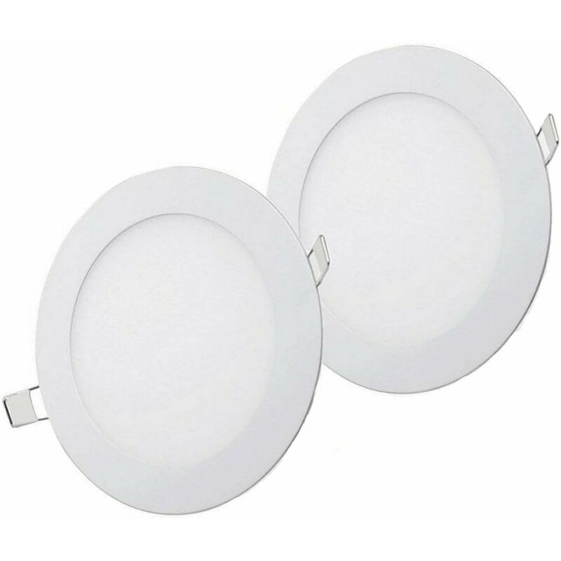 Hoopzi - 6WW led 6W Round Recessed Ceiling Panel Light Ultra-Slim Downlight Flat Panel Lamp Warm White 3000K, 2 Units Pack [Energy Class a+]