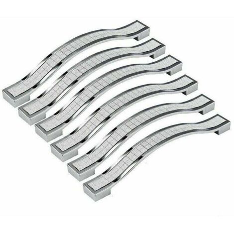 6x 128mm Maniglia per porta in cristallo Decorazione Pomello per porta Pomello per mobili Cassetto per mobili Armadio Contenitore Armadio Armadio, Argento