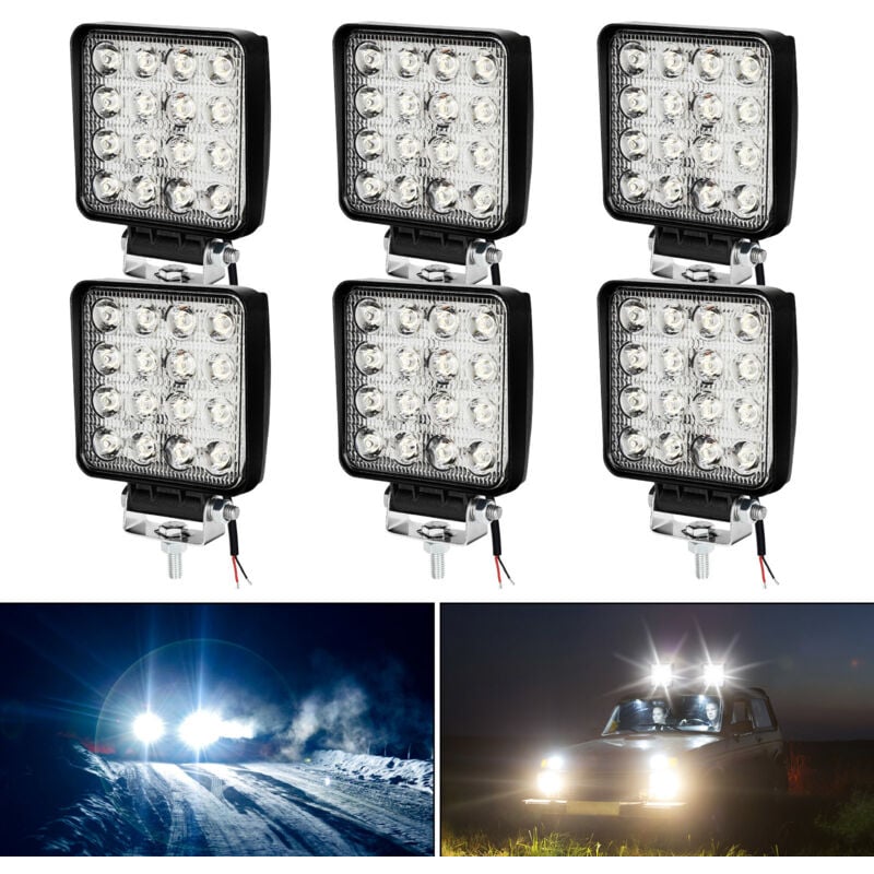 6x 48W Phare de Travail Carre a Leds Angle 60 DC 12V-24V Quad Camion Bateau Tracteur Offroad Impermeable