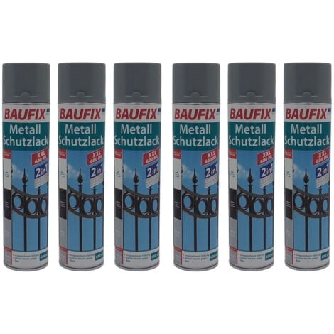 BURI 6x Baufix 2in1 Metall Schutzlack Spray 600 ml silbergrau glänzend Grundierung