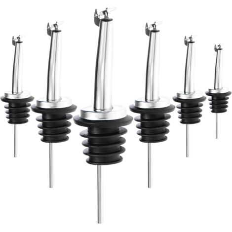 6x Becs verseurs avec couvercle – Doseur en acier inoxydable – Pour spiritueux, rhum, whisky, cocktails, vinaigre et huile (06 pièces - couleur argent - avec couvercle)