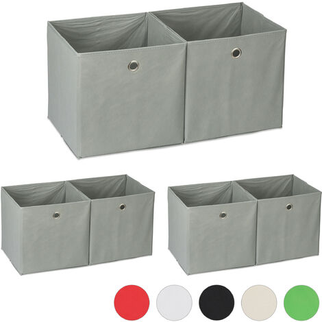6x boîtes de rangement, carrées en tissu, Cubique, 30x30x30 cm, gris