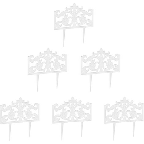 6x Bordura per Aiuola in Ghisa, da Fissare Bordatura Decorativa Retro, Misure per Recinzione HLP 37 x 36 x 2 cm, Bianco
