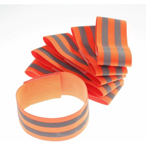 6X Brassards Réfléchissants Élastique, Bande Réflecteur de Sécurité pour à Pied, Vélo, Chien, Marche, Jogging, Cyclisme, Réglables Bracelets/Brassards de Haute Visibilité(Orange)