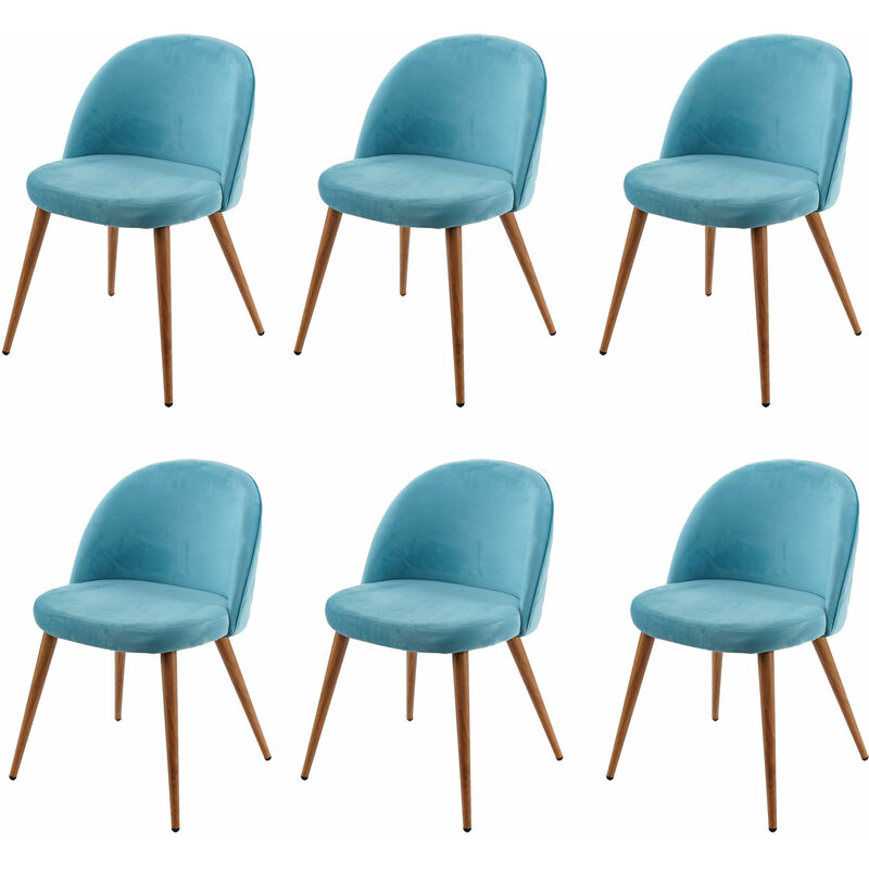 HHG - jamais utilisé] 6x chaise de salle à manger 097, fauteuil, style rétro années 50, en velours, bleu turquoise