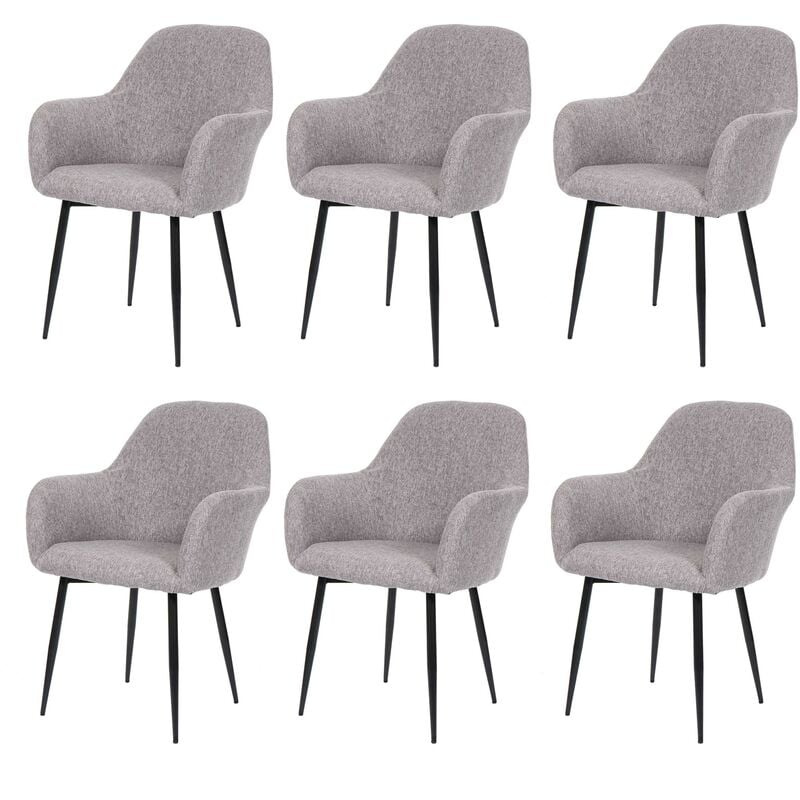 HHG - Lot de 6 chaises de salle à manger 240, chaise de cuisine, design rétro, tissu/textile gris, pieds noirs