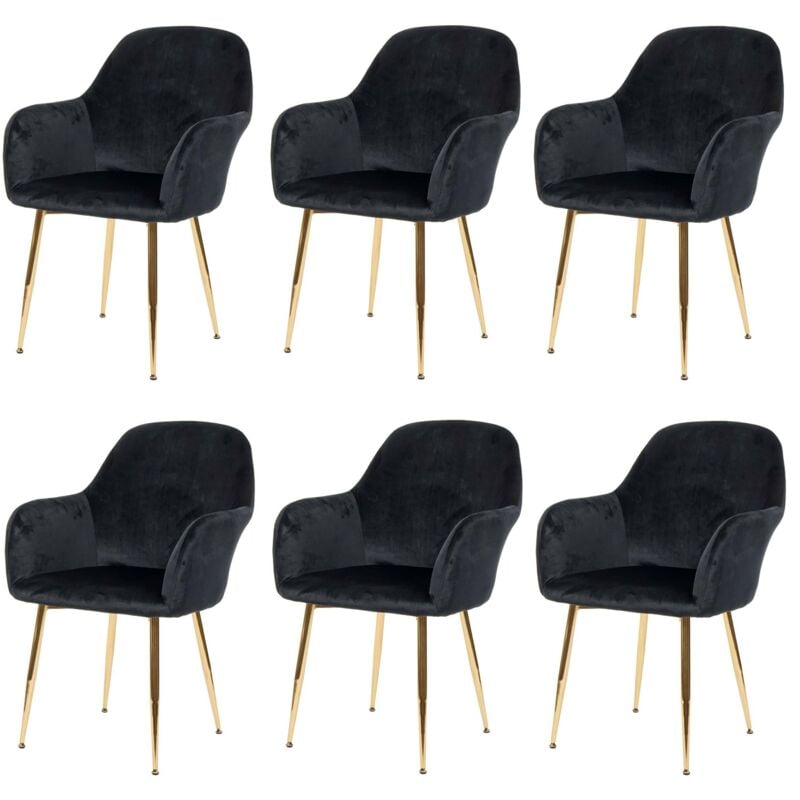 [JAMAIS UTILISÉ] 6x chaise de salle à manger HHG-240, chaise de cuisine, design rétro, velours noir, pieds dorés