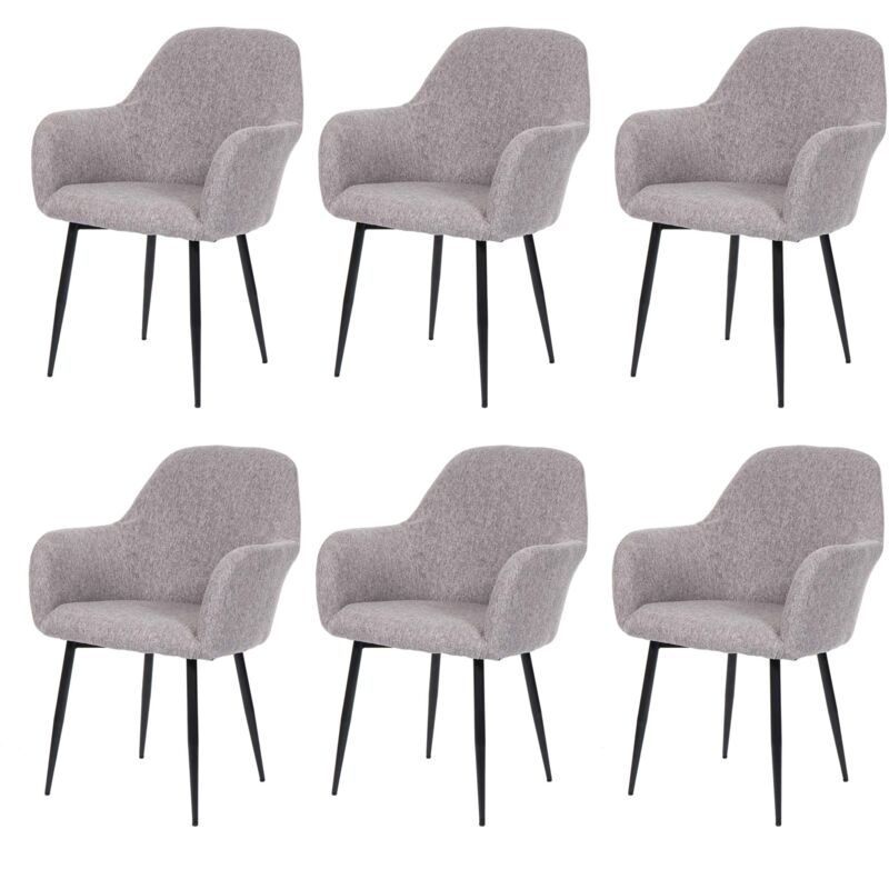 Jamais utilisé] Lot de 6 chaises de salle à manger HHG 240, chaise de cuisine, design rétro, tissu/textile gris, pieds noirs