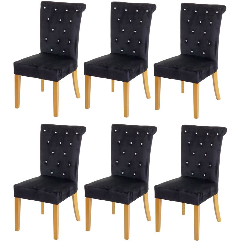 HHG - jamais utilisé] Lot de 6 chaises de salle à manger 513, chaise de cuisine, rivets velours, noir, pieds dorés
