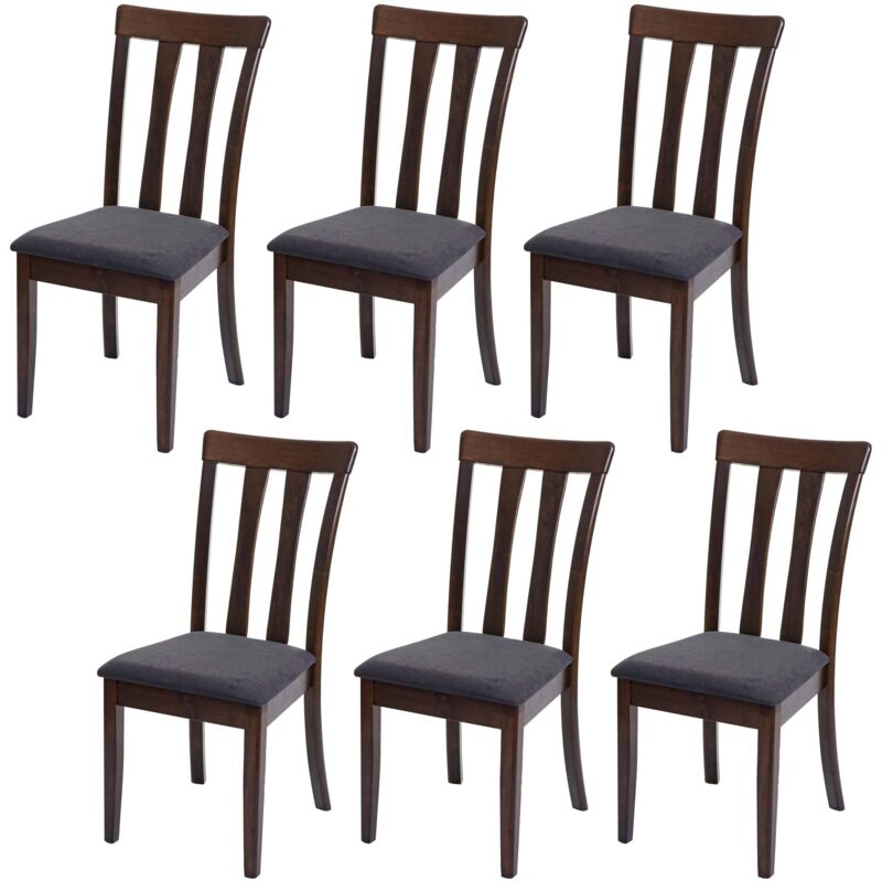 HHG - Lot de 6 chaises de salle à manger 525 tissu/textile bois massif, cadre foncé, gris foncé HHG - Lot de 6 chaises de salle à manger 525 tissu/textile bois massif, cadre foncé, gris foncé
