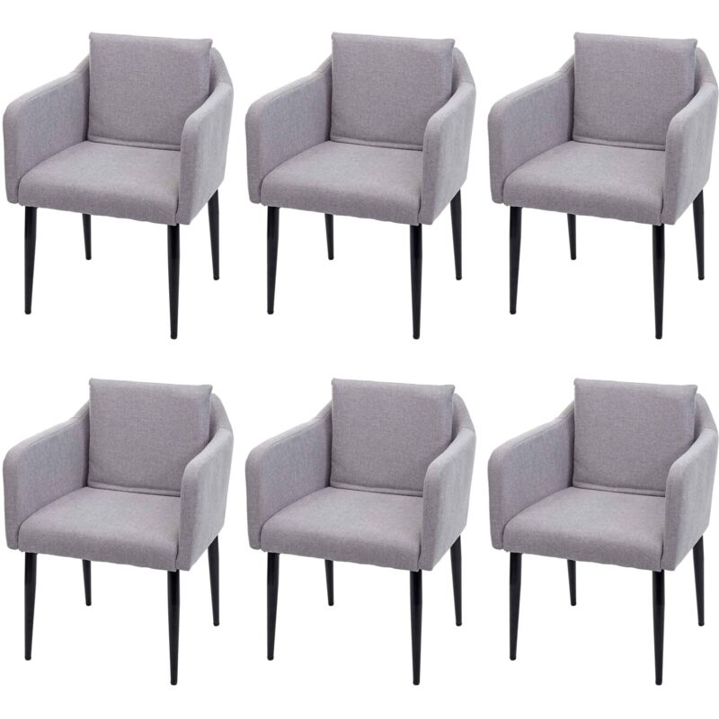 Lot de 6 chaises de salle à manger HHG 734, chaise de cuisine fauteuil, tissu/textile gris clair
