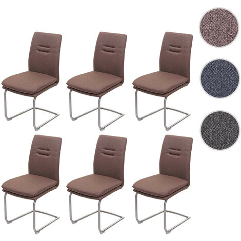 6x chaise de salle à manger HWC-H70, chaise de cuisine, tissu/textile acier brossé - gris brun