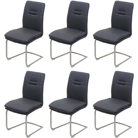 6x chaise de salle à manger HWC-H70, chaise de cuisine, tissu/textile acier brossé - gris foncé