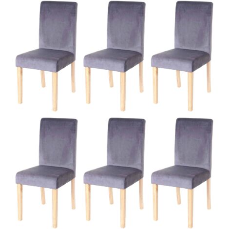 6x chaise de séjour Littau, fauteuil, velours - tissu gris, pieds clairs