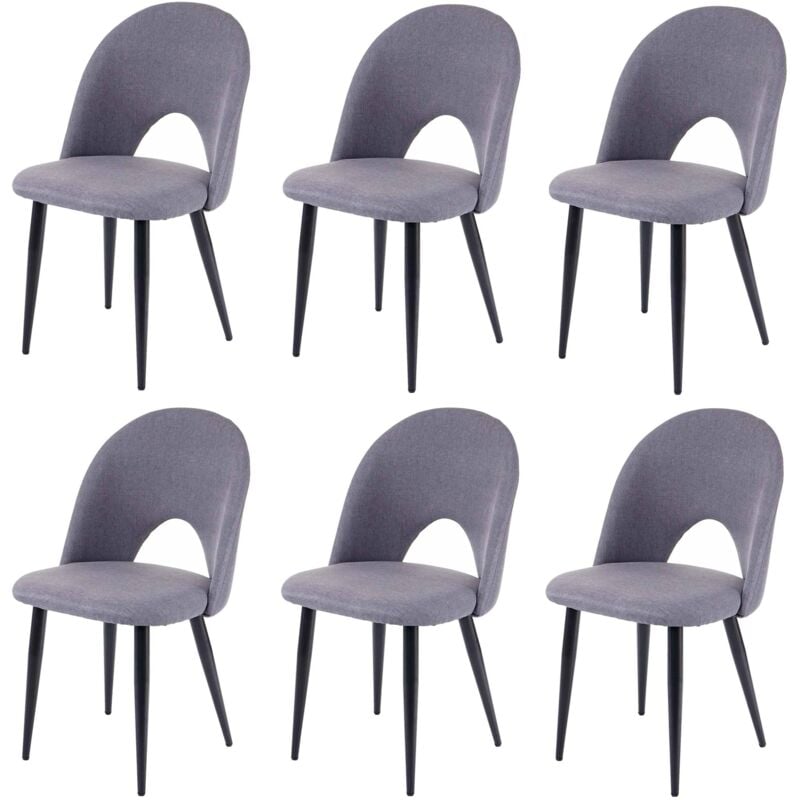 Mendler - 6x chaise à manger HWC-D73, chaise de cuisine, tissu/textile - gris foncé
