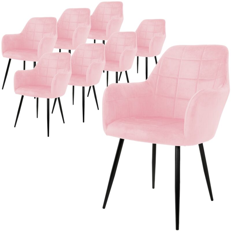Ecd Germany - Lot de 8 Chaises de Salle à Manger - Rose - Style Rétro - Assise rembourrée en Velours - Pieds en métal - avec Dossier et Accoudoir