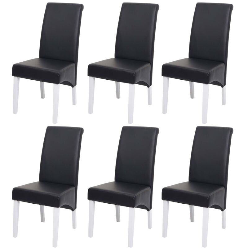 HHG - Lot de 6 chaises de salle à manger Chaise de cuisine Chaise M37, cuir, noir, pieds blancs