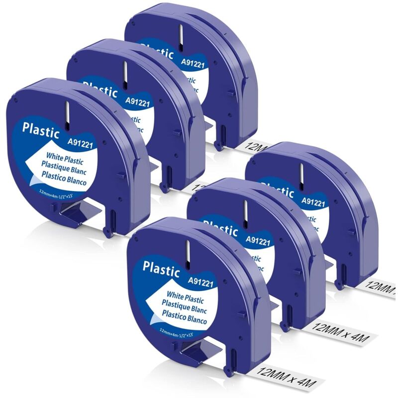 6X Cinta Compatible Dymo 12mm x 4m para Dymo Letratag XR LT-100H LT-100T Letratag 200B Label Maker, Dymo Letratag Recarga Cinta de Plástico Negro